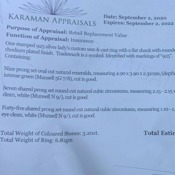 STIRLING SILVER EMERALD RING CUSTOM FLOWER - Picture 8 of 10